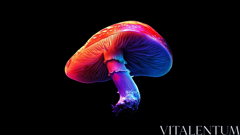 Glow-lit neon mushroom drifting in a dreamy dark night.