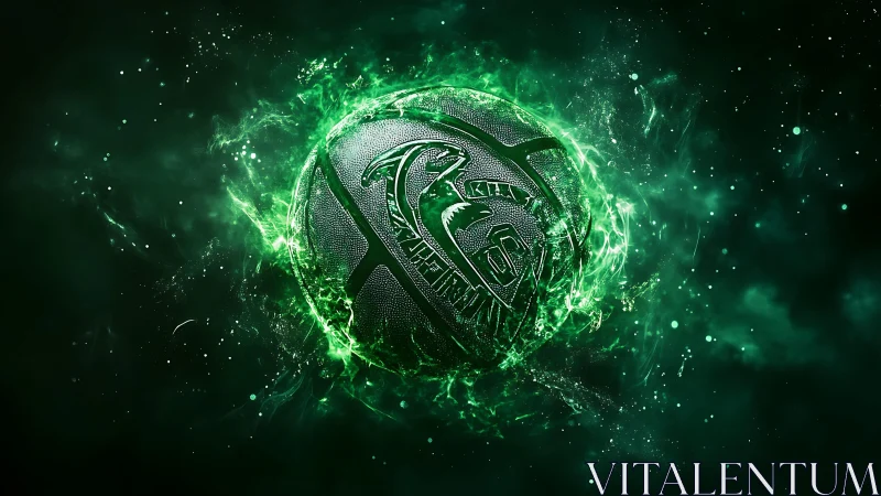 Emerald lightning slams around a cosmic basketball sigil