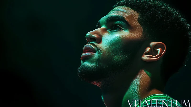 Emerald arena glow crowns a focused basketball dreamer.