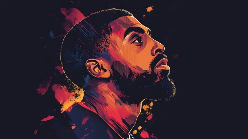 Digital painting portrait in neon chromatic contour lighting.