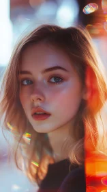 Soft-focus portrait with bokeh dispersion and high-gloss skin rendering