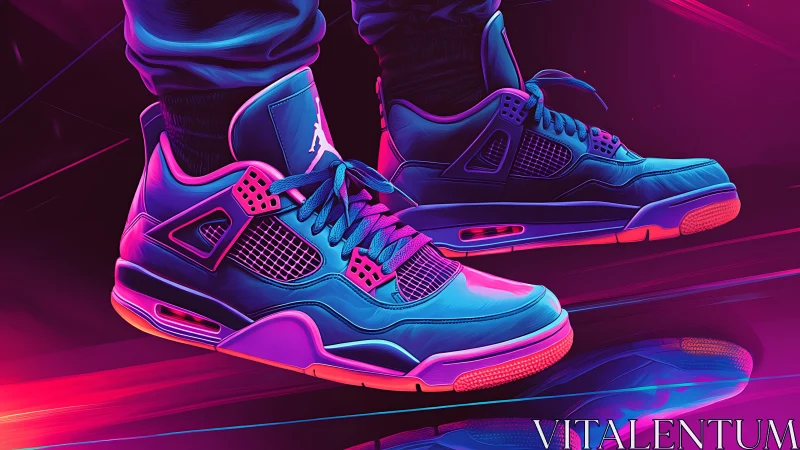 Neon gradient sneaker close-up in futuristic digital painting.