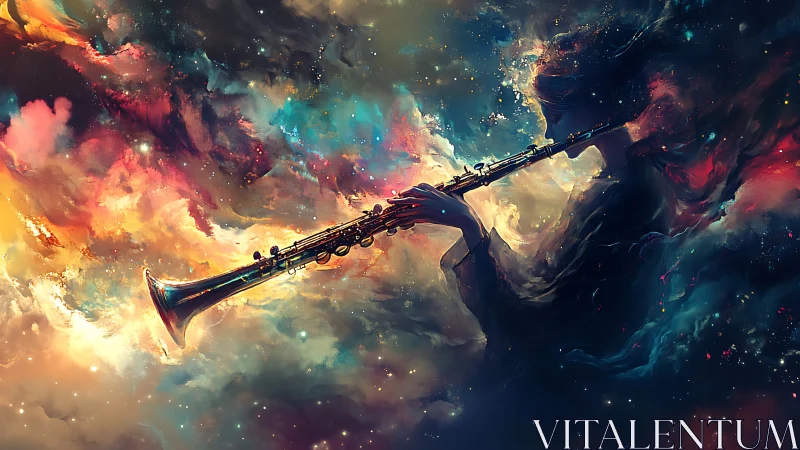 Nebula winds swirl as a cosmic flutist paints starlit sound