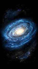 Spiral galaxy with bright core against dark star field.