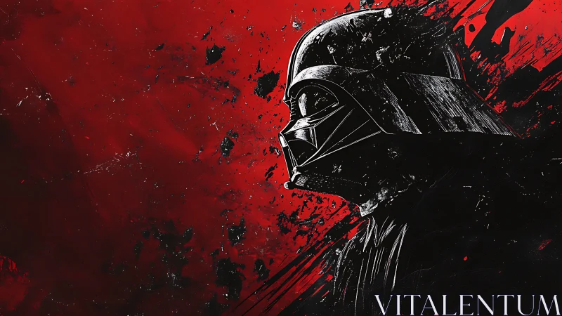 Dark-helmed silhouette cuts through blazing crimson chaos.