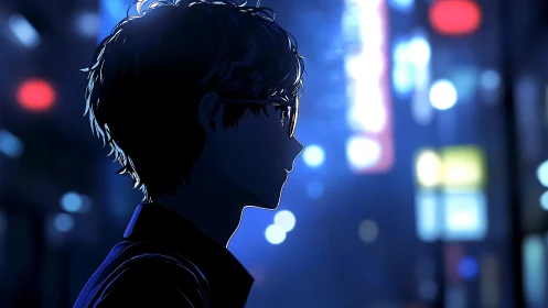 Silhouetted youth in neon cityscape with cinematic rim light.