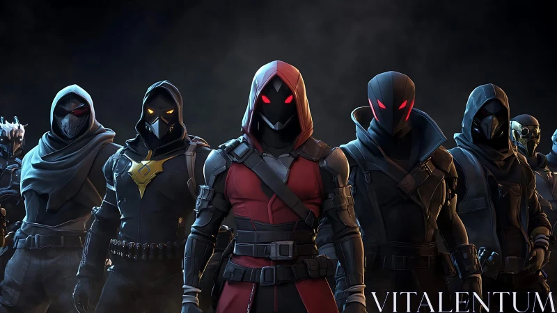 Shadowy masked squad unites in a bold, heroic lineup.