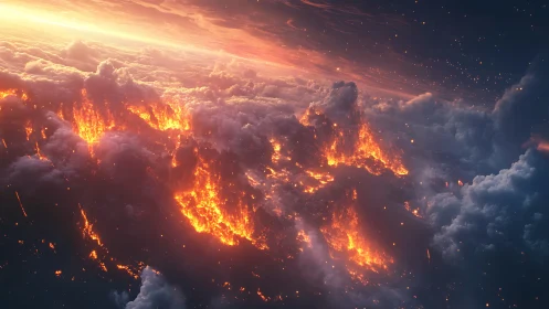 Atmospheric phenomena composed of burning cloud formations and luminous precipitation.