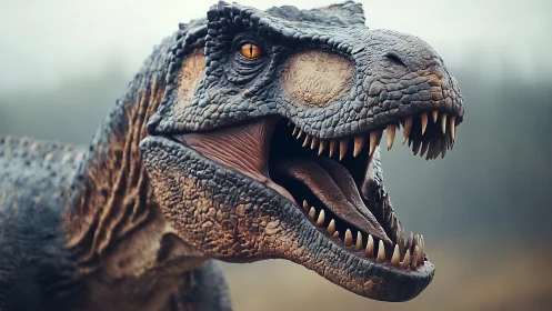 Hyper-detailed theropod head render shows textured skin and dentition