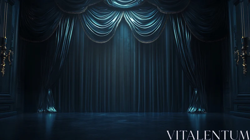 Velvet theater curtains glow under focused stage spotlight.