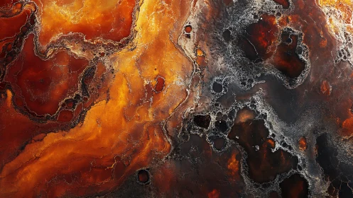 Abstract close-up of volcanic rock texture in fiery warm tones.