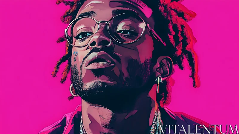 Bold neon portrait of man in glasses rendered as vector pop art