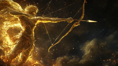 Stellar archer entity forming a luminous plasma bowshot.