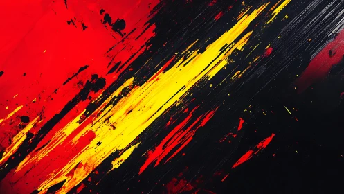 Bold Abstract Painting with Red, Black, and Yellow Brush Strokes.