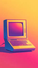 Retro desktop computer rendered in bold neon gradients