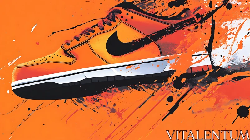 Dynamic sneaker illustration with kinetic splatter composition.