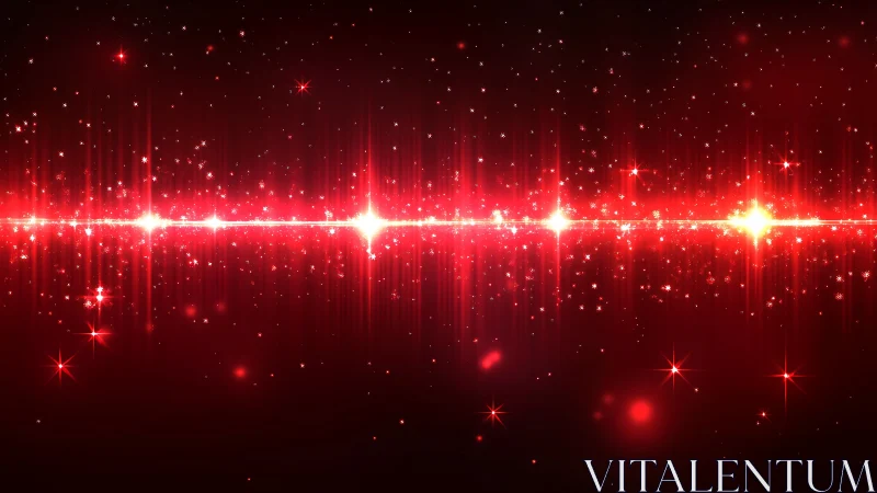 Red light waveline with radiant particles and star flares.