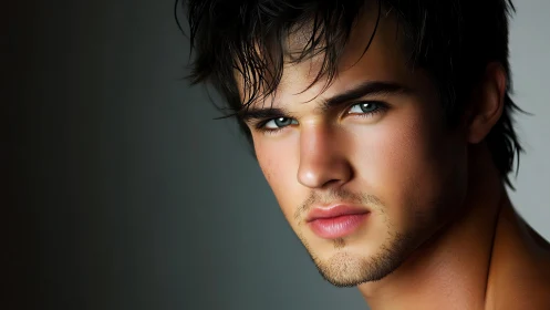 Close up digital portrait of young man with stubble.