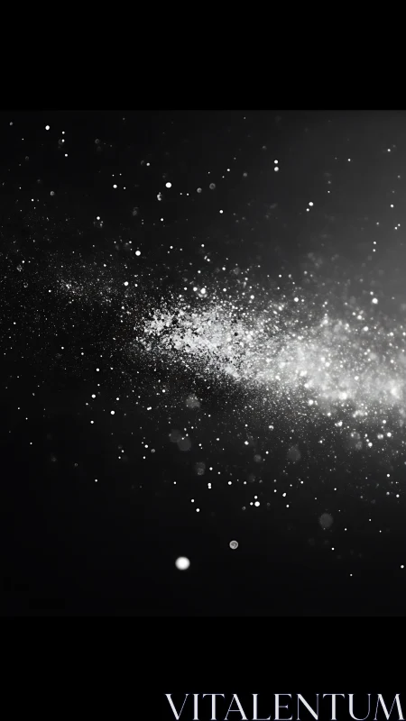 Monochrome particle drift in deep negative space field study.