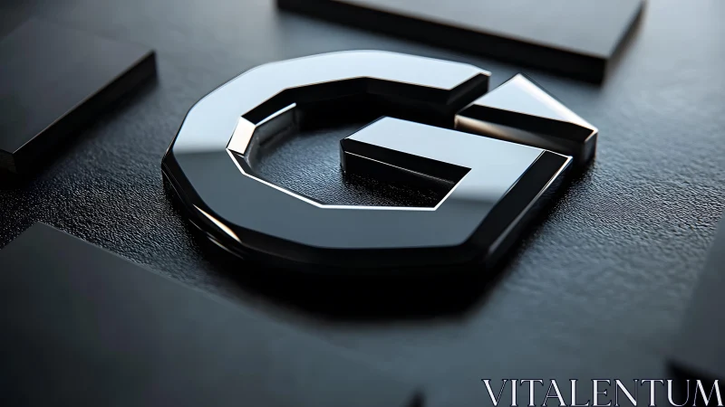 Sleek 3D Metallic G Logo on Dark Textured Background.