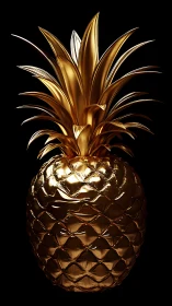 Golden metallic pineapple rendered with high glossy detail