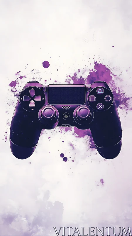 PlayStation Controller with Watercolor Purple Ink Splash Effects.