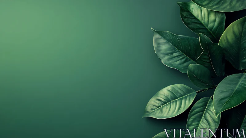 Glossy green foliage on gradient emerald background, right aligned