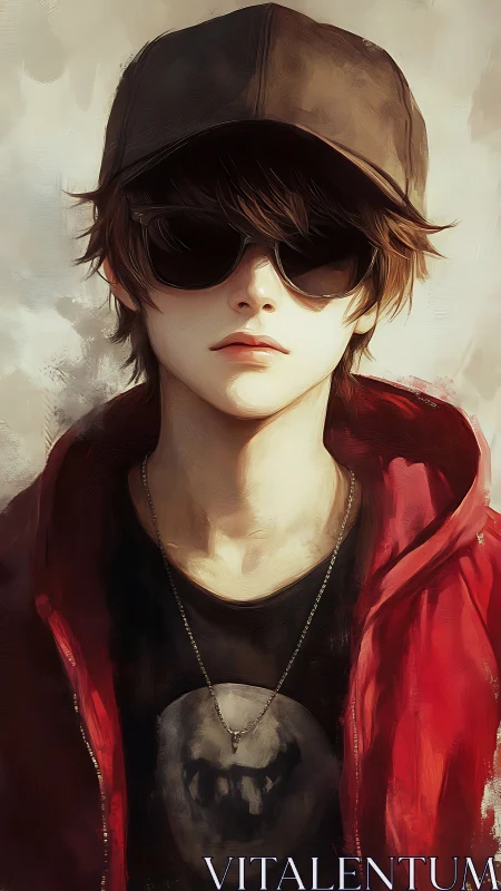 Cool teen in red hoodie quietly owns the city streets