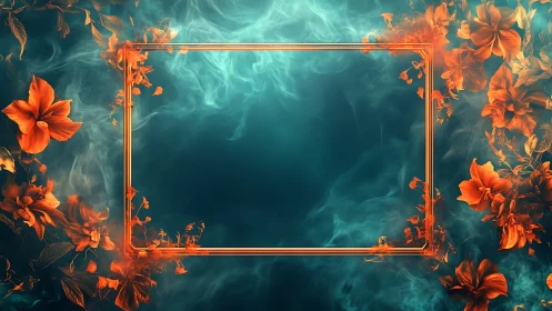 Orange Flowers Framed in Turquoise Mist.