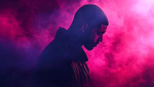 Neon mist cradles a pensive silhouette in electric hush