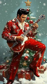 Guitarist in red suit brings festive rock to snowy Christmas