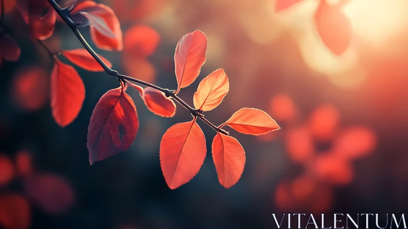 Backlit crimson foliage with shallow depth-of-field glow.