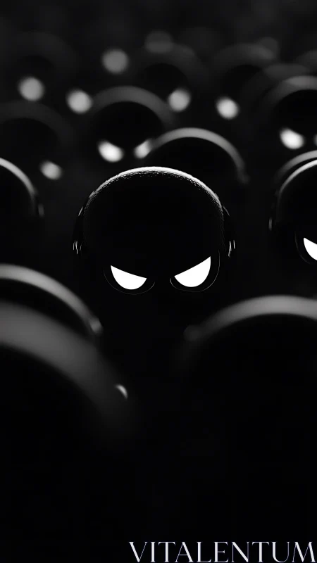 3D minimal villain avatar in monochrome depth-of-field field.