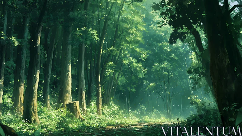 Enchanted Forest Path Bathed in Golden Light.