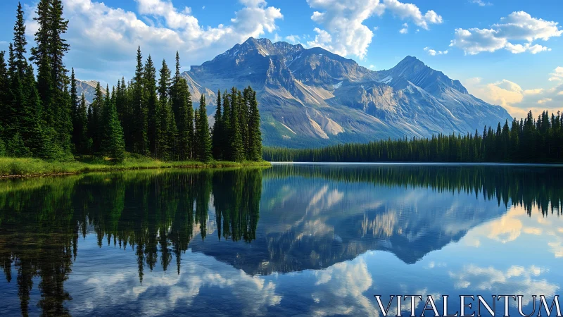 Glacially carved alpine lake with mirrored conifer skyline.
