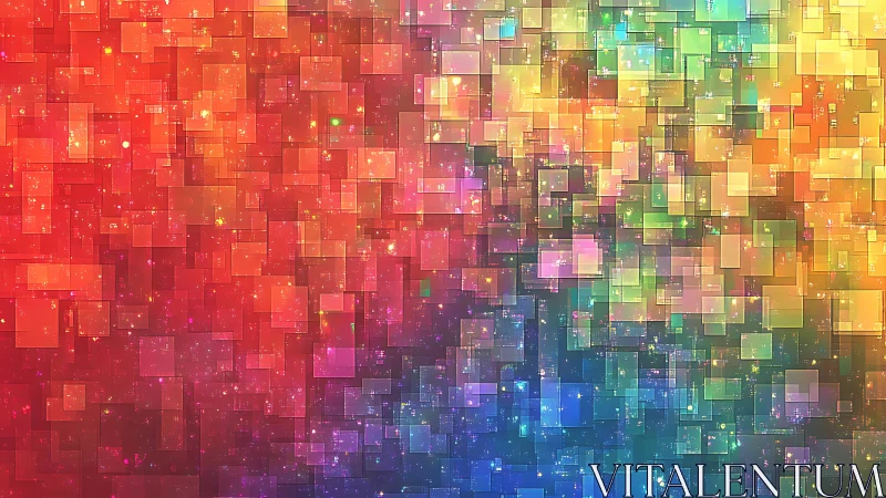 Gradient mosaic squares form luminous digital spectrum field.