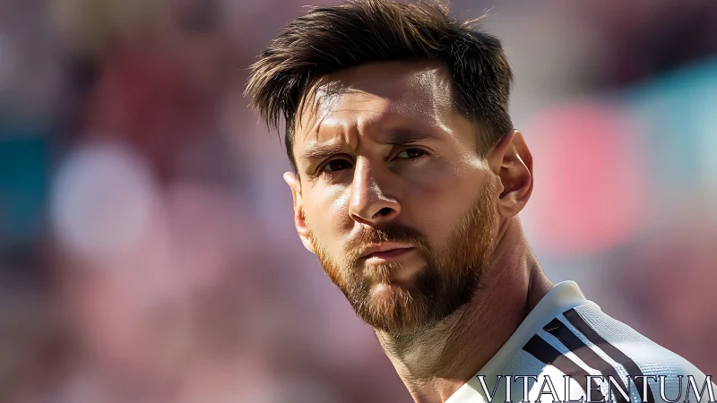 Intense footballer portrait under shallow depth-of-field stadium light