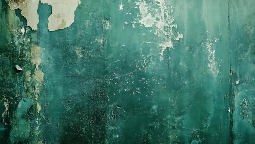 Weathered green wall with peeling paint, grunge texture background.