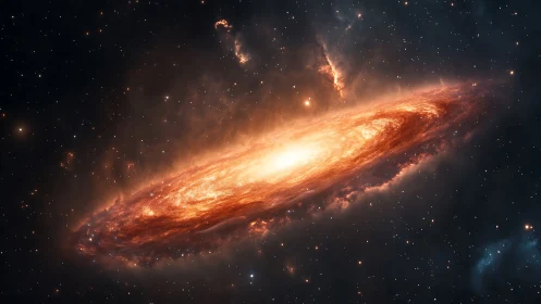 Luminous spiral galaxy glows warmly in a peaceful star field