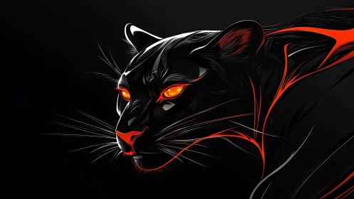 Stylized black panther with glowing orange eyes profile.