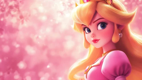 Blonde cartoon princess portrait on pink bokeh background