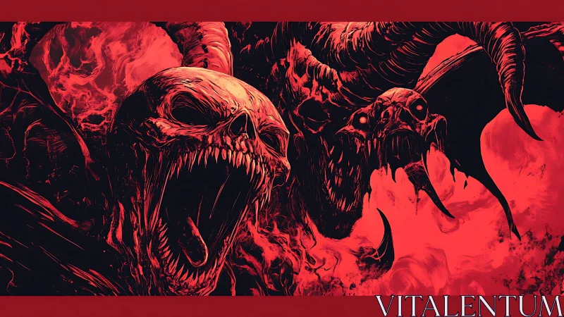 Demonic skull horde emerges from red infernal smoke