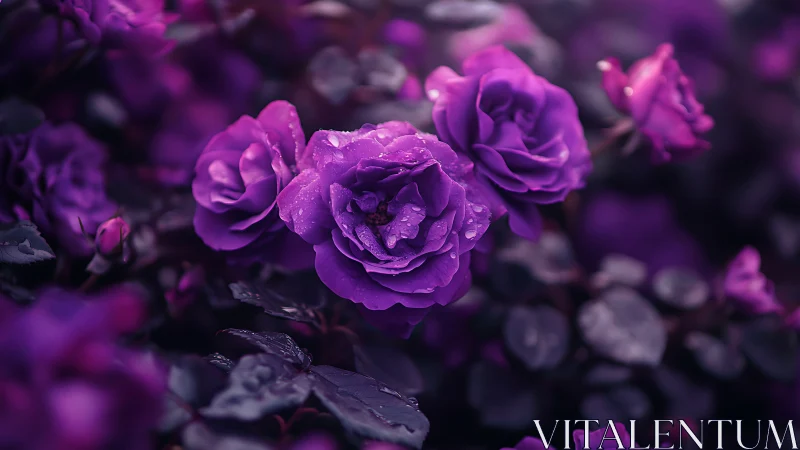 Purple Roses with Water Droplets.