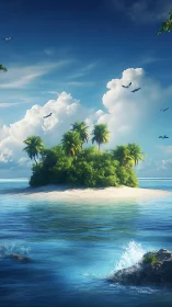 Tropical Island Paradise: Layered Seascape with Distant Clouds.