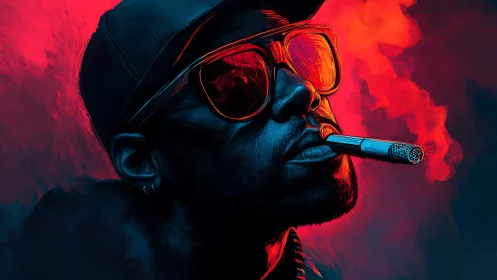 Neon ember swagger in electric red and midnight blue haze.