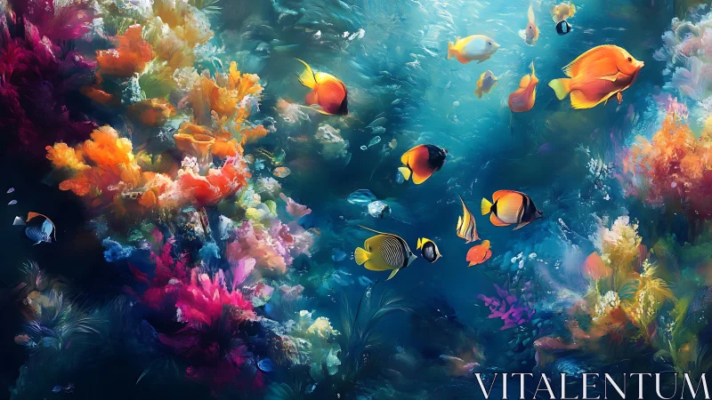 Vibrant coral reef glows beneath tropical fish ballet.