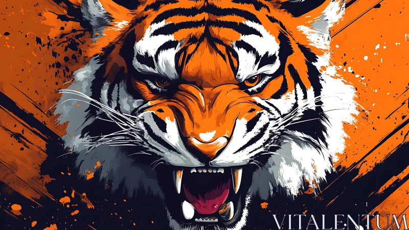 Dynamic vector tiger portrait with high-contrast splatter strokes