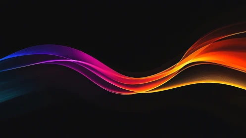 Chromatic light ribbons flowing across deep black field.