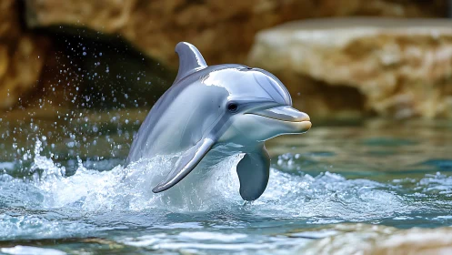 Playful bottlenose dolphin arcs through clear turquoise water