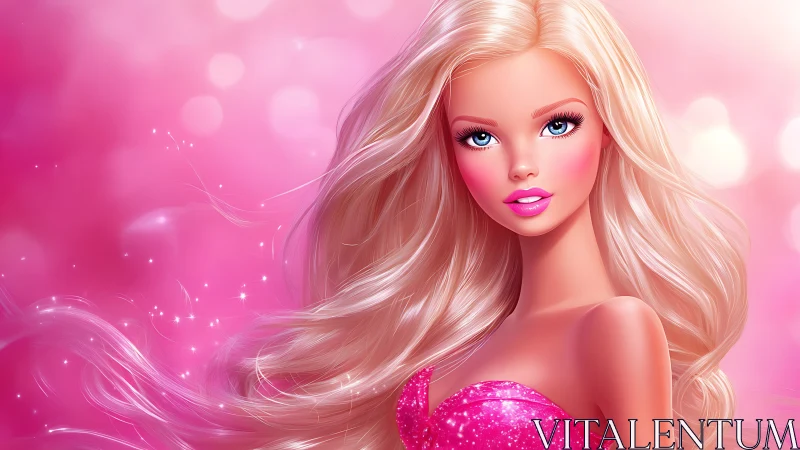 Sparkling blonde doll shines in a dreamy pink glow